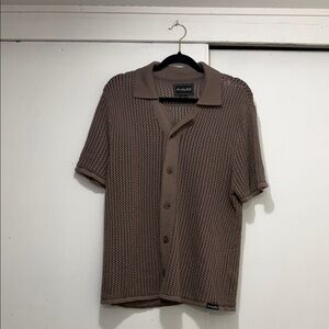 Brunello Cucinelli Taupe Open-Knit Short-Sleeve Polo